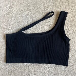 black one shoulder sports bra